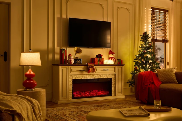 Alt view image 3 of 5 - 70 Inch Fireplace TV Stand 80 Inch Tvs, 42in Electric Fireplace with Mantel Entertainment Center with Concealed 3