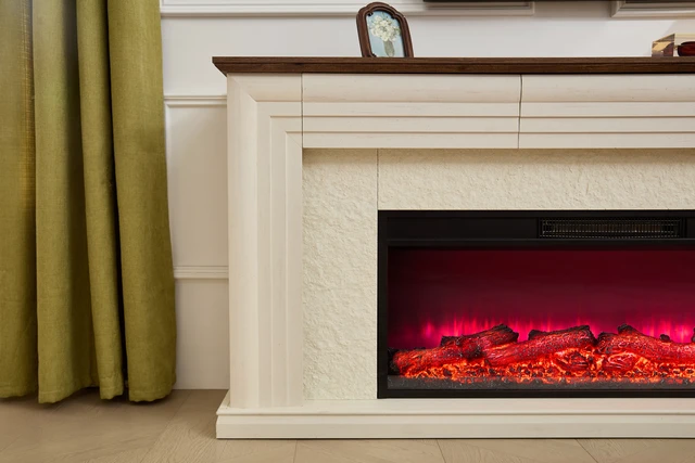 Alt view image 4 of 7 - 70 Inch Electric Fireplace with Mantel, LED Fireplace TV Stand with 3 Drawers Real Raised Textured Color LED 42 Inch