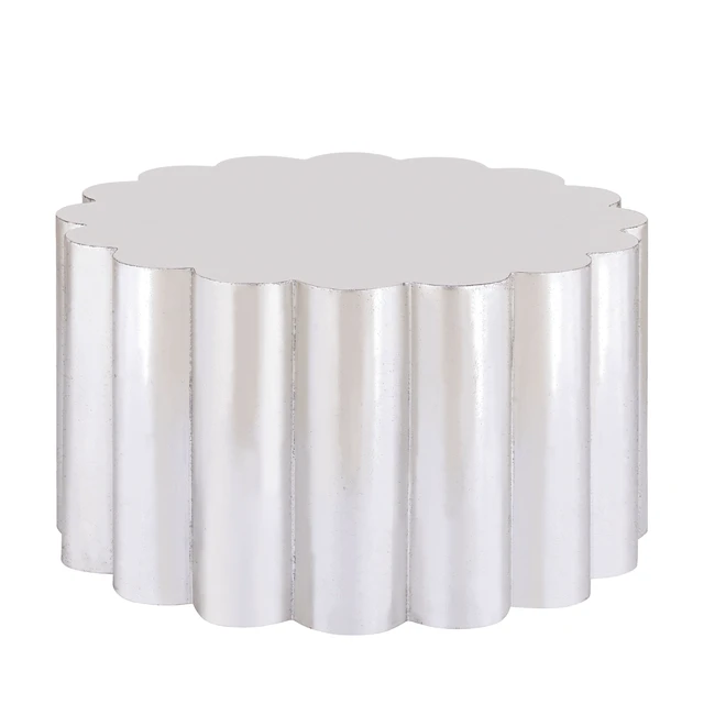 Alt view image 3 of 7 - Scalloped Cylindrical Form Coffee Table Made with Aluminum Sheet, Silver, Aluminium and Iron