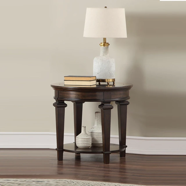 Main image of Design Round End Table Espresso Finish Bottom Shelf Wooden Living Furniture 1 pc Side Table, Wood