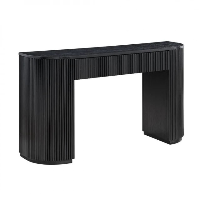 Alt view image 4 of 5 - Living Console Table with Fluted Design, 52 Inch Solid Side Table, Black, MDF, Rubber Wood and White Oak