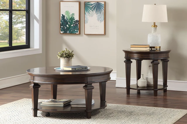 Alt view image 4 of 5 - Design Round End Table Espresso Finish Bottom Shelf Wooden Living Furniture 1 pc Side Table, Wood