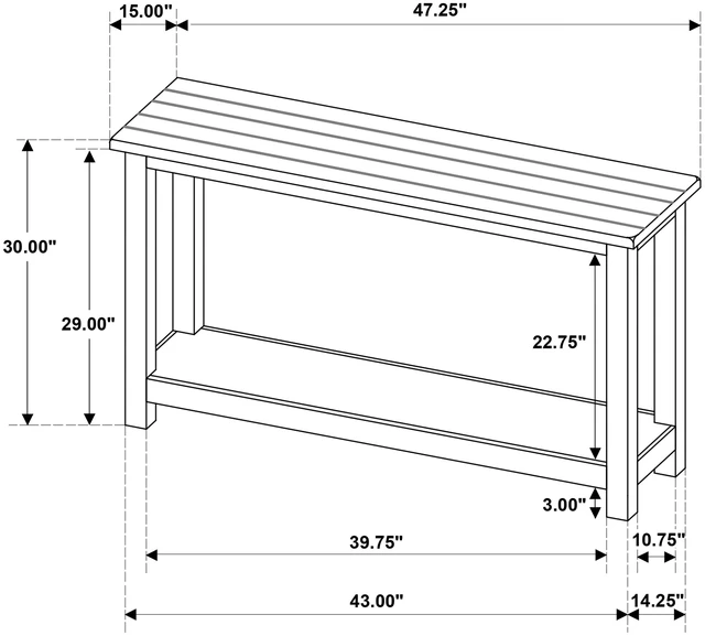 Alt view image 7 of 7 - Entryway Sofa Console Table, Distressed Java, Distressed Black, Engineered Wood and Pine