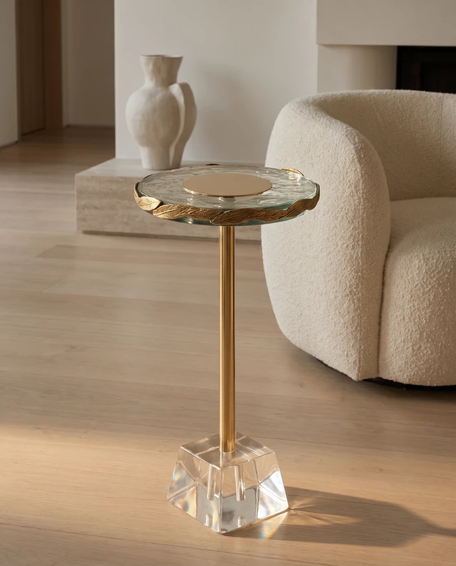 Alt view image 3 of 7 - Anaheim 10 Inch Round Accent Table, Gold, Glass and Metal