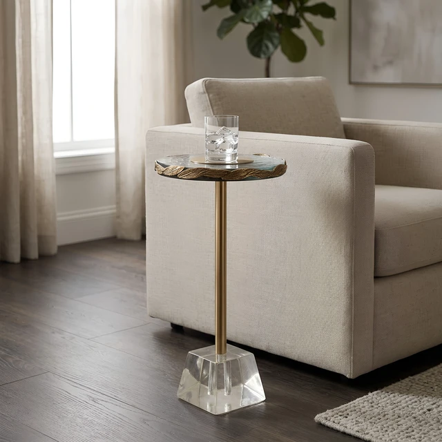Alt view image 2 of 7 - Anaheim 10 Inch Round Accent Table, Gold, Glass and Metal