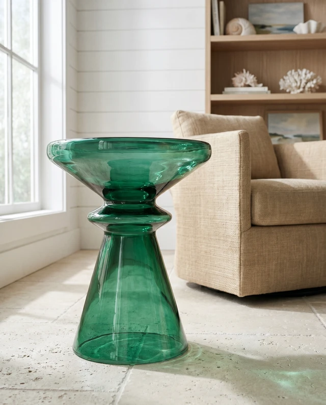 Alt view image 6 of 7 - Aventura 17 Inch Sculptural Blown Glass Accent Table, Green