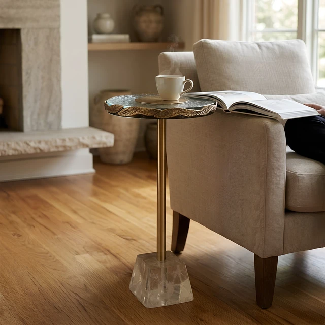 Alt view image 6 of 7 - Anaheim 10 Inch Round Accent Table, Gold, Glass and Metal