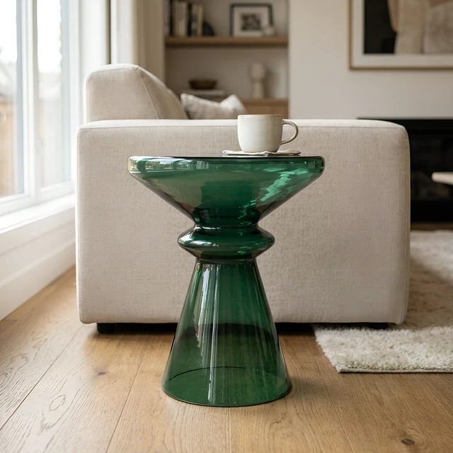 Alt view image 3 of 7 - Aventura 17 Inch Sculptural Blown Glass Accent Table, Green