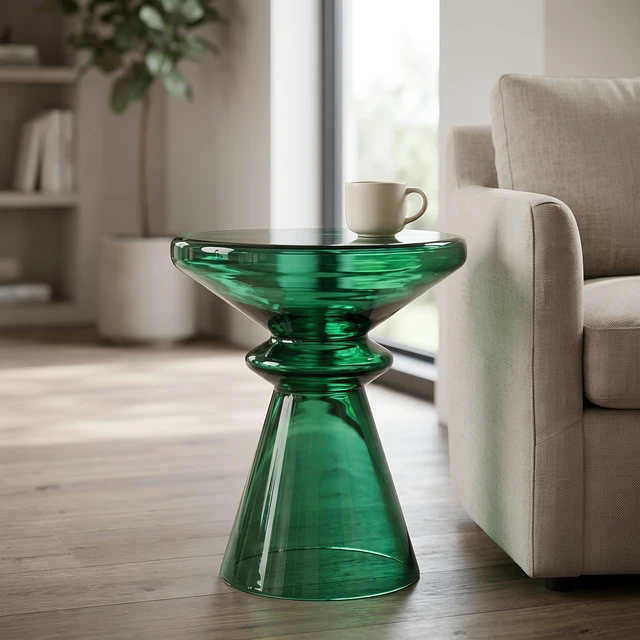 Alt view image 2 of 7 - Aventura 17 Inch Sculptural Blown Glass Accent Table, Green