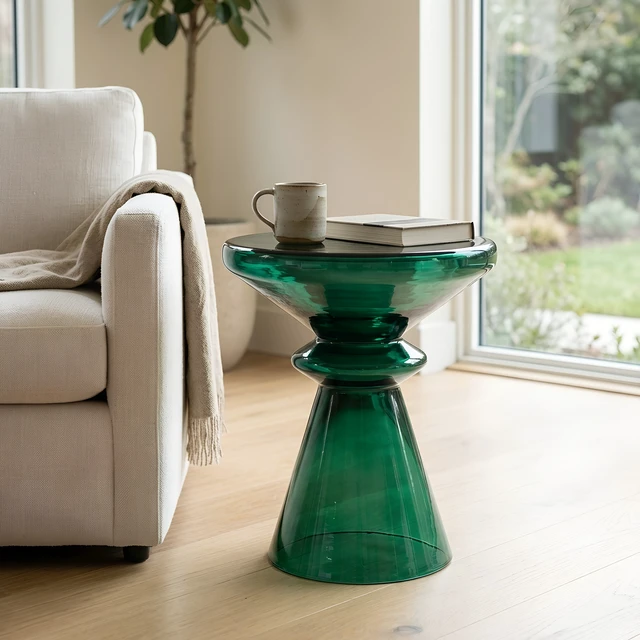 Alt view image 4 of 7 - Aventura 17 Inch Sculptural Blown Glass Accent Table, Green