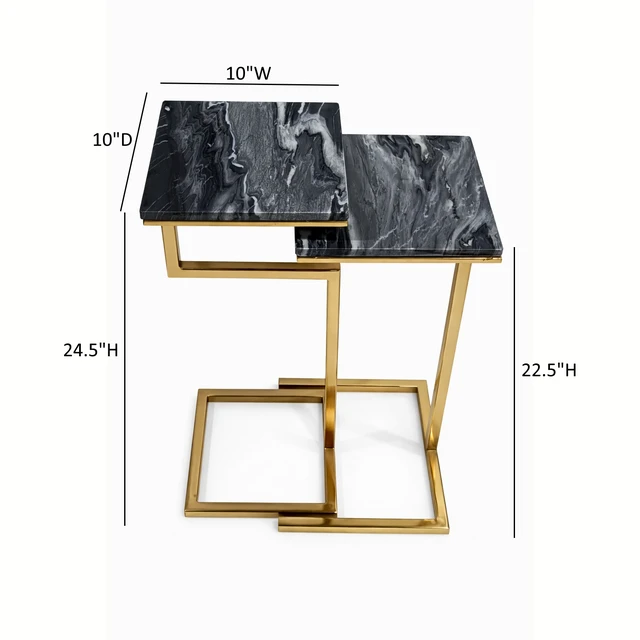 Alt view image 3 of 7 - Chamblee 2 Piece Square Nesting Table Set, Gold Black, Marble and Metal