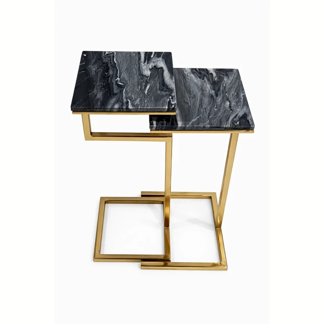 Alt view image 5 of 7 - Chamblee 2 Piece Square Nesting Table Set, Gold Black, Marble and Metal