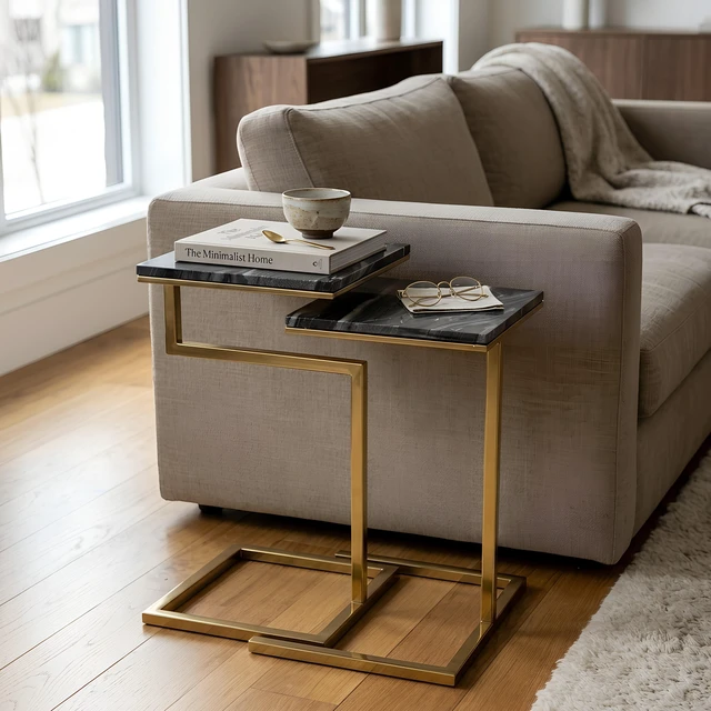 Main image of Chamblee 2 Piece Square Nesting Table Set, Gold Black, Marble and Metal