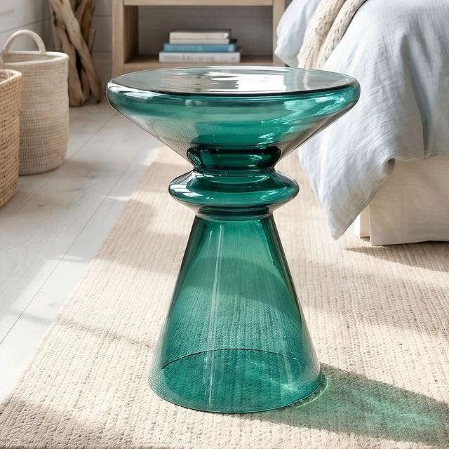 Alt view image 7 of 7 - Aventura 17 Inch Sculptural Blown Glass Accent Table, Green