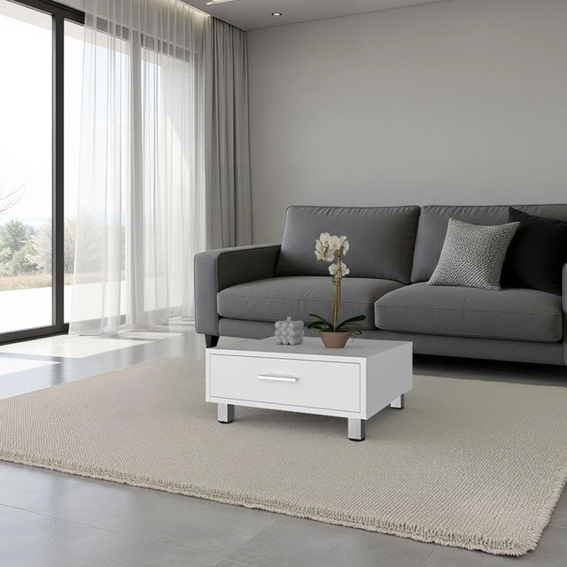 Main image of Athens Coffee Table, One Drawer Four Legs, White, Engineered Wood