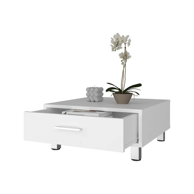Alt view image 5 of 7 - Athens Coffee Table, One Drawer Four Legs, White, Engineered Wood