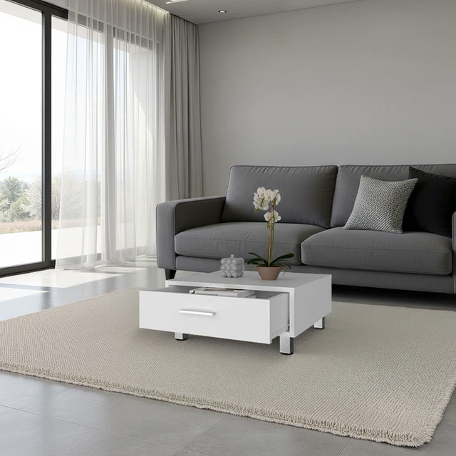 Alt view image 7 of 7 - Athens Coffee Table, One Drawer Four Legs, White, Engineered Wood