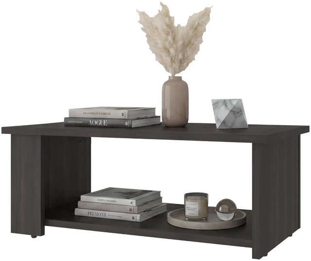 Alt view image 3 of 6 - Rectangular Coffee Table with Open Storage Shelf, Living Stained, Walnut, Particle Board