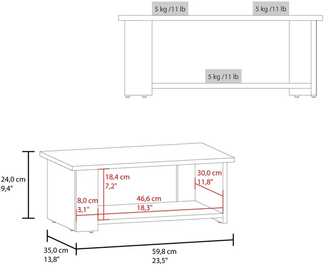 Alt view image 4 of 6 - Rectangular Coffee Table with Open Storage Shelf, Living Stained, Walnut, Particle Board