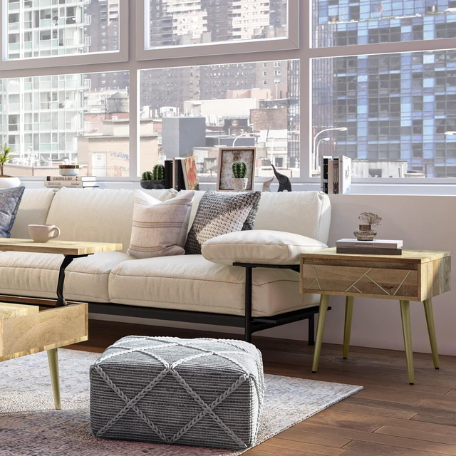 Alt view image 4 of 7 - Spartan Solid Side Table, Brown, Wood and Metal