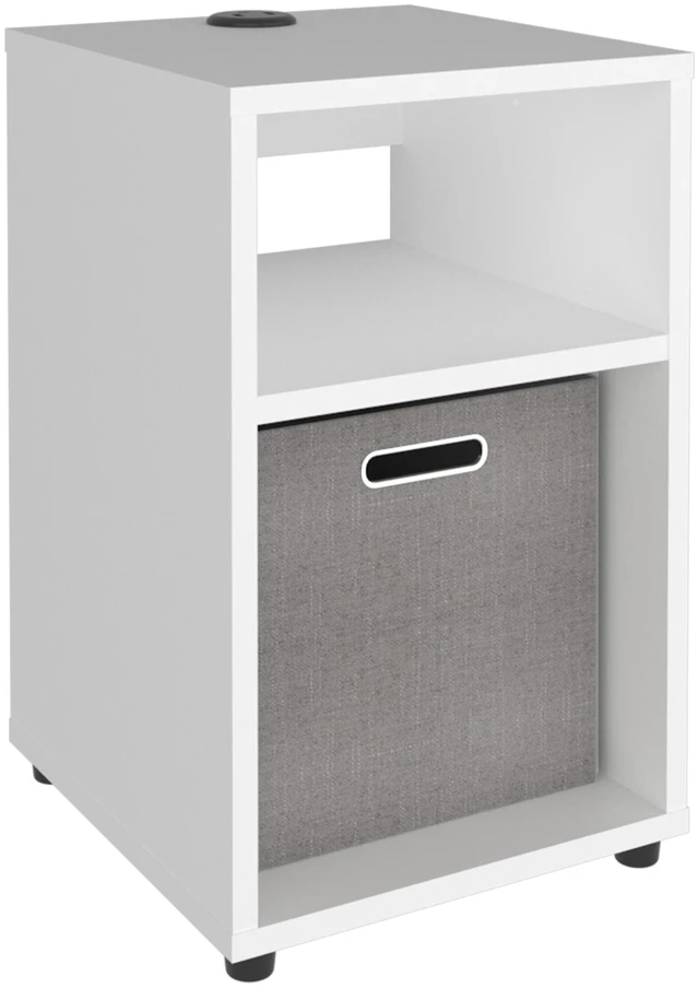 Alt view image 2 of 7 - Manufactured Storage Side Table with Open Shelf and Fabric Bin, White, Particle Board