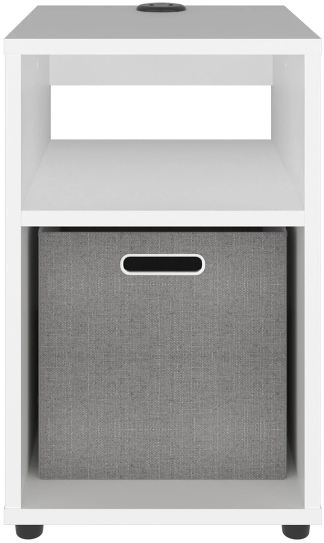 Alt view image 4 of 7 - Manufactured Storage Side Table with Open Shelf and Fabric Bin, White, Particle Board