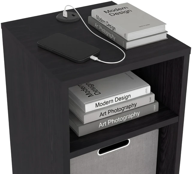 Alt view image 2 of 7 - Manufactured Nightstand with Storage Shelf and Fabric Bin, Wenge, Particle Board, Tables