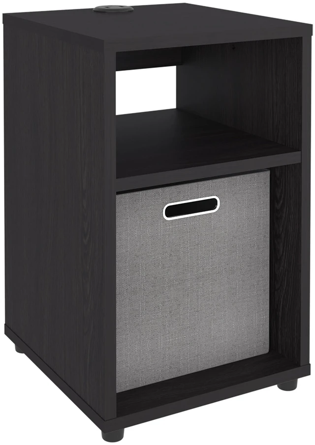 Alt view image 3 of 7 - Manufactured Nightstand with Storage Shelf and Fabric Bin, Wenge, Particle Board, Tables