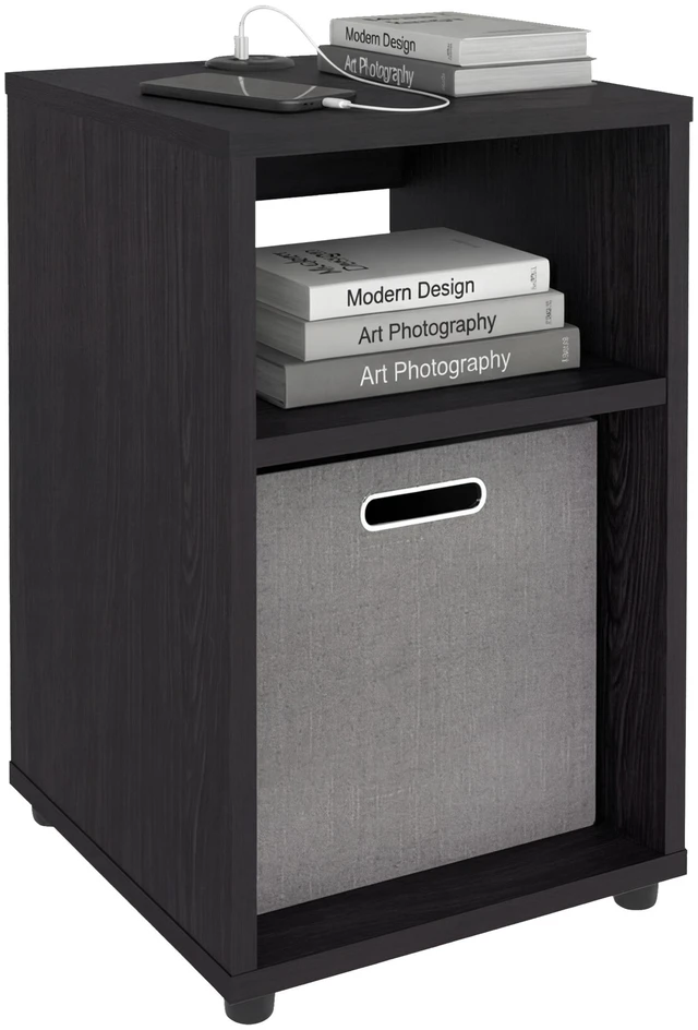 Alt view image 4 of 7 - Manufactured Nightstand with Storage Shelf and Fabric Bin, Wenge, Particle Board, Tables