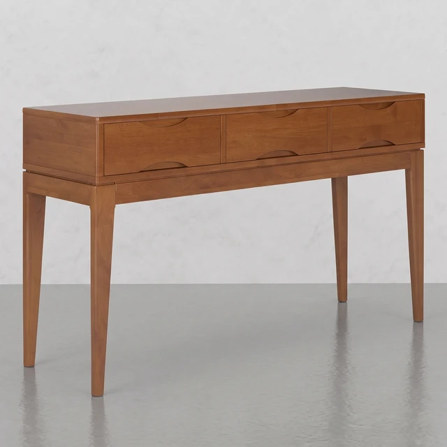 Alt view image 4 of 5 - Console Table with 3 Drawers, Teak Brown, Rubber Wood