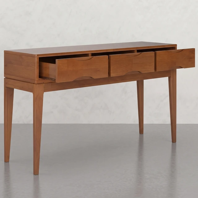 Alt view image 5 of 5 - Console Table with 3 Drawers, Teak Brown, Rubber Wood