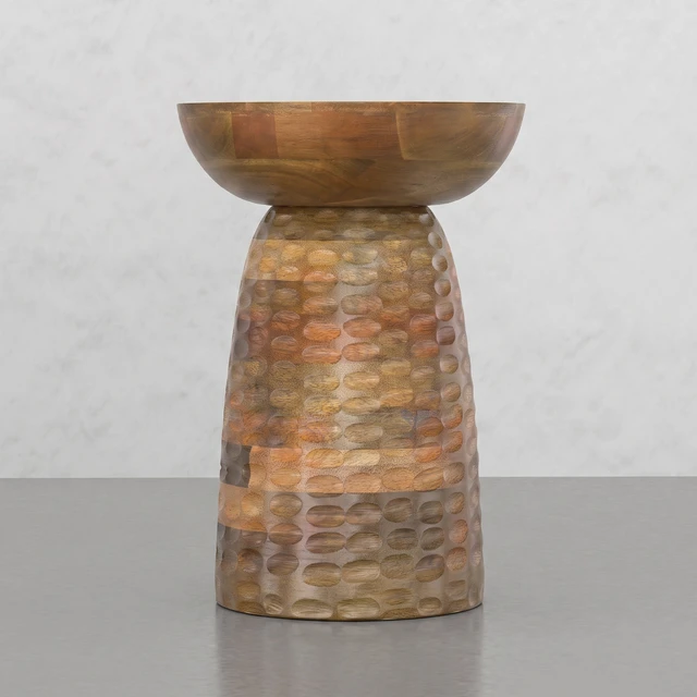 Alt view image 3 of 5 - Round Pedestal Dimple Accent Table, Natural, Solid Wood