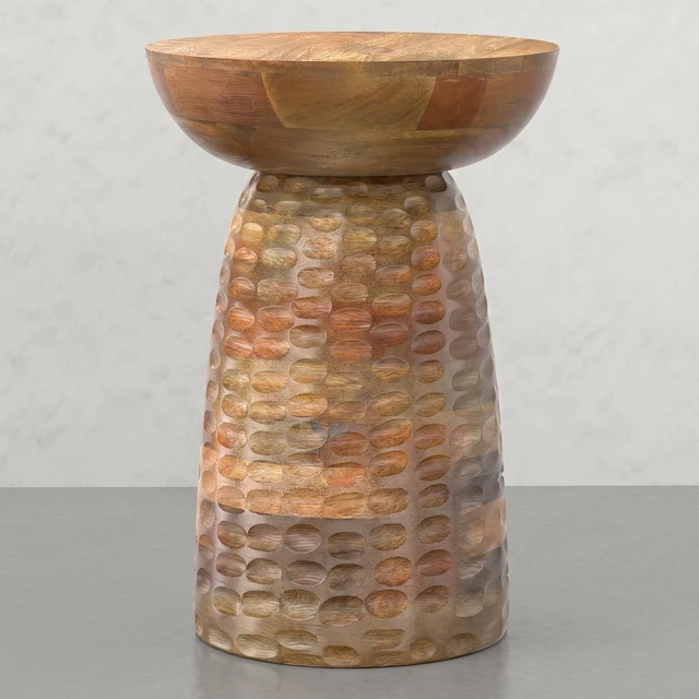 Alt view image 2 of 5 - Round Pedestal Dimple Accent Table, Natural, Solid Wood