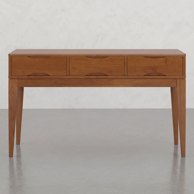 Alt view image 3 of 5 - Console Table with 3 Drawers, Teak Brown, Rubber Wood