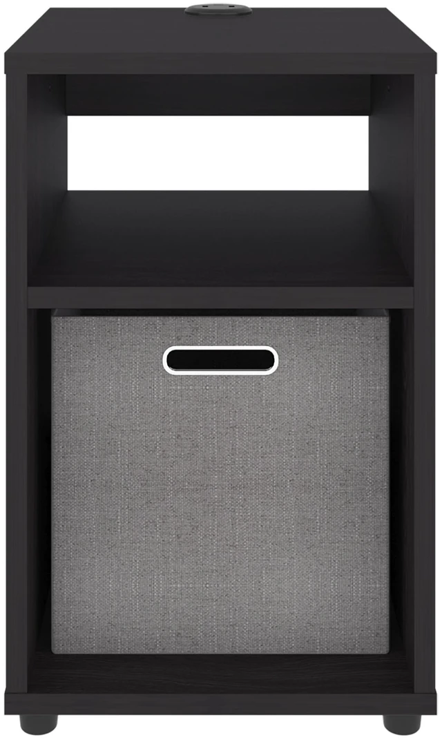 Alt view image 6 of 7 - Manufactured Nightstand with Storage Shelf and Fabric Bin, Wenge, Particle Board, Tables