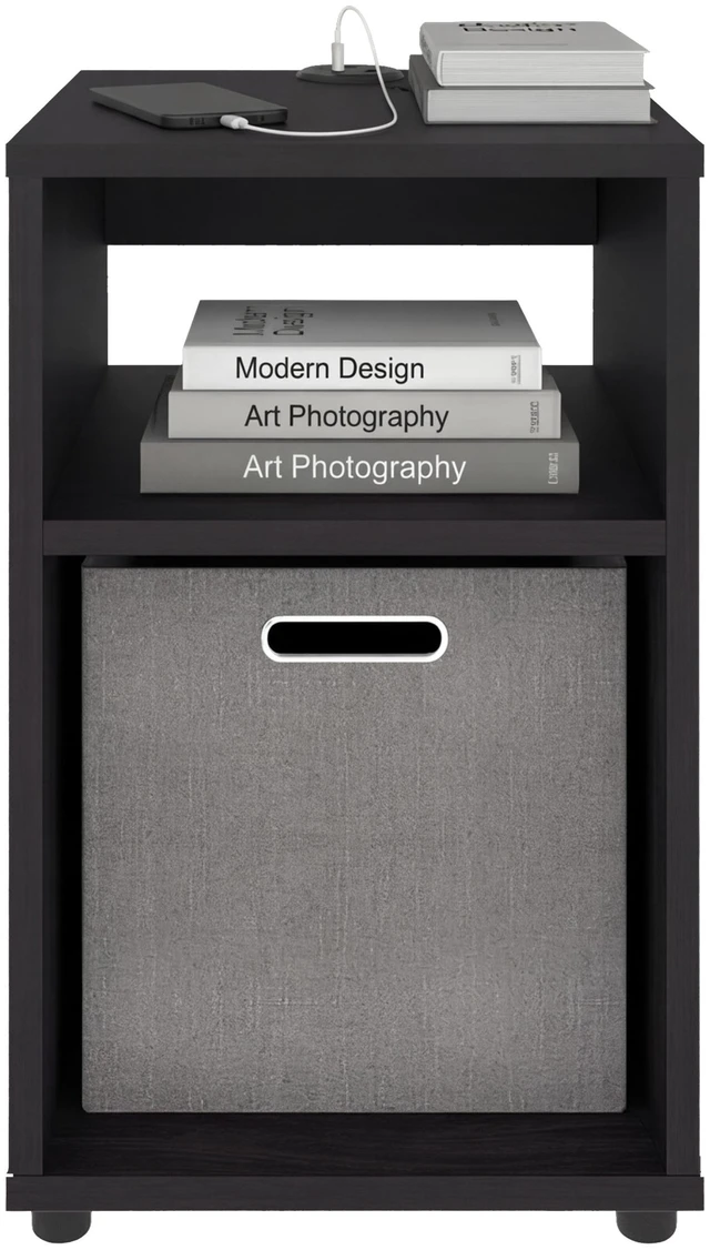 Alt view image 7 of 7 - Manufactured Nightstand with Storage Shelf and Fabric Bin, Wenge, Particle Board, Tables