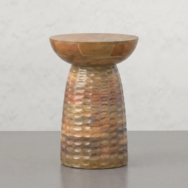 Alt view image 5 of 5 - Round Pedestal Dimple Accent Table, Natural, Solid Wood