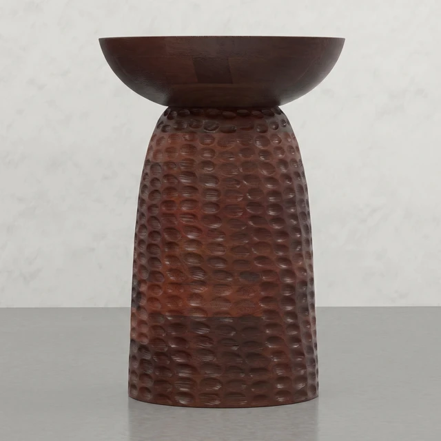 Alt view image 3 of 5 - Round Pedestal Dimple Accent Table, Brown, Solid Wood
