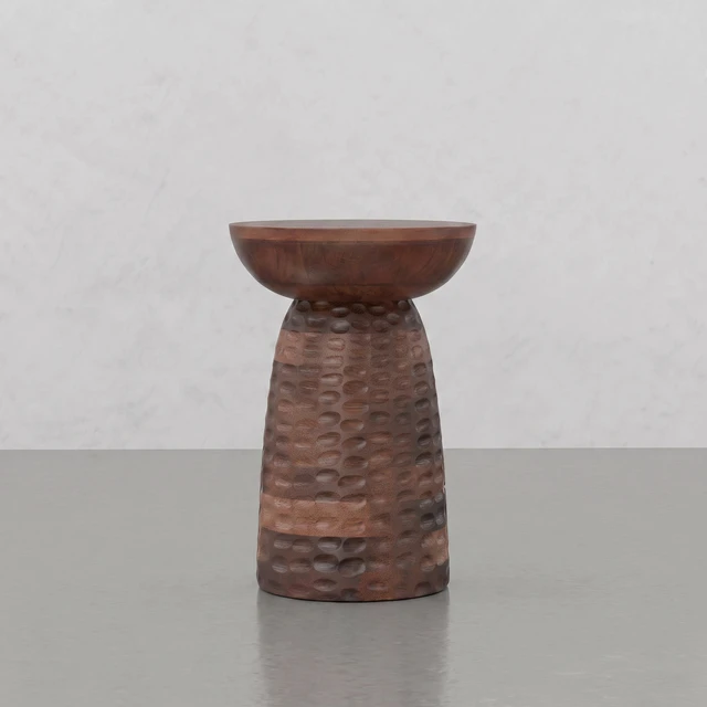 Alt view image 2 of 5 - Round Pedestal Dimple Accent Table, Brown, Solid Wood