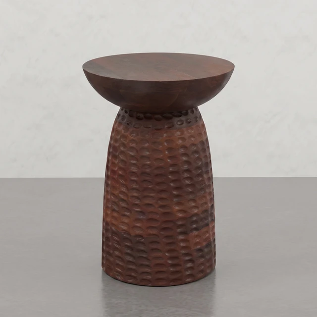 Alt view image 4 of 5 - Round Pedestal Dimple Accent Table, Brown, Solid Wood