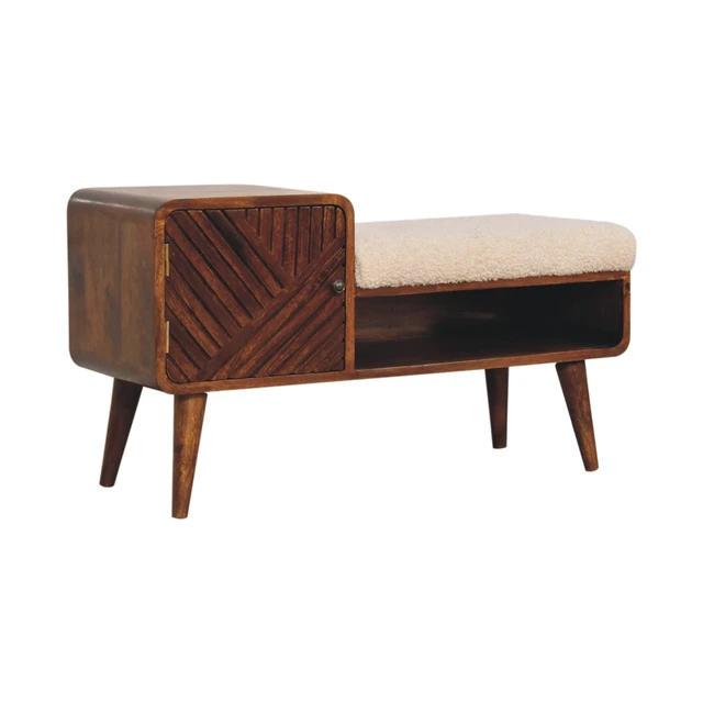 Alt view image 3 of 7 - Solid Carved Telephone Table, Boucle Upholstered Chestnut, Brown, Solid Wood