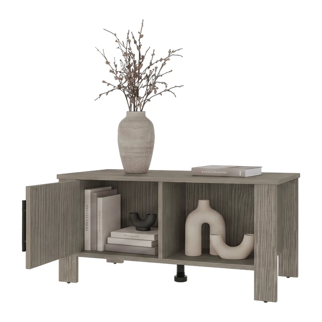 Alt view image 4 of 7 - Oakmont Storage Coffee Table with Cabinets, Rectangular Cocktail Table with Open Shelf for Living, Light Gray, Particle