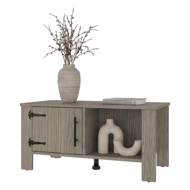 Alt view image 5 of 7 - Oakmont Storage Coffee Table with Cabinets, Rectangular Cocktail Table with Open Shelf for Living, Light Gray, Particle