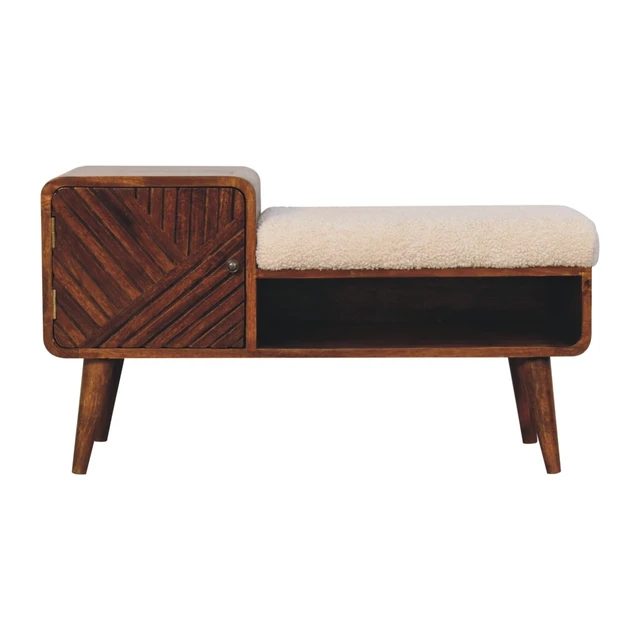 Alt view image 2 of 7 - Solid Carved Telephone Table, Boucle Upholstered Chestnut, Brown, Solid Wood