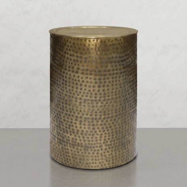 Alt view image 2 of 5 - Birchridge Cylinder Hammered Drum Accent Table, Antique Gold, Metal
