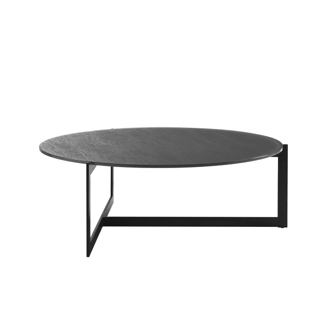 Alt view image 2 of 7 - 40 in Round Gray Coffee Table with Tempered Glass Top, Glass and Metal