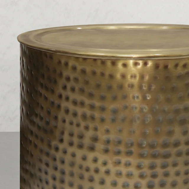 Alt view image 3 of 5 - Birchridge Cylinder Hammered Drum Accent Table, Antique Gold, Metal
