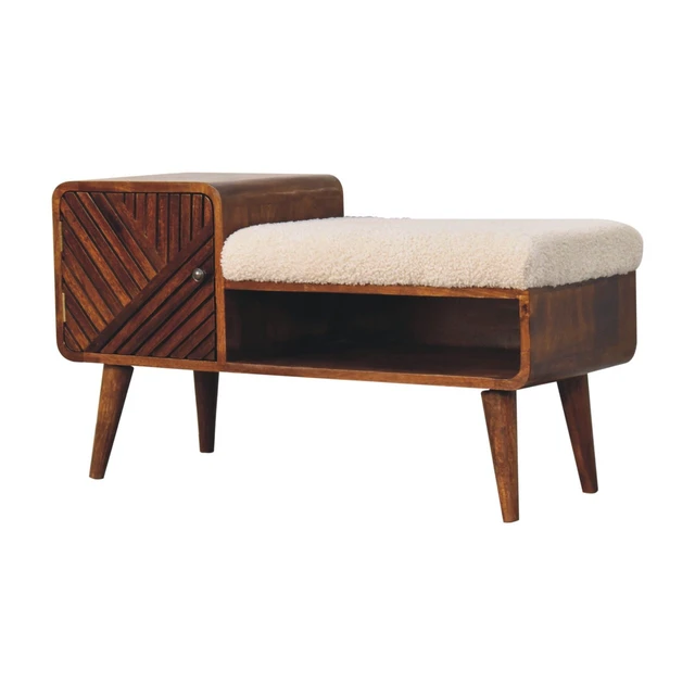 Alt view image 4 of 7 - Solid Carved Telephone Table, Boucle Upholstered Chestnut, Brown, Solid Wood