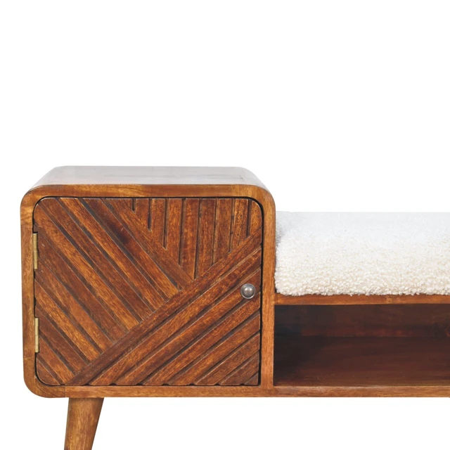 Alt view image 5 of 7 - Solid Carved Telephone Table, Boucle Upholstered Chestnut, Brown, Solid Wood