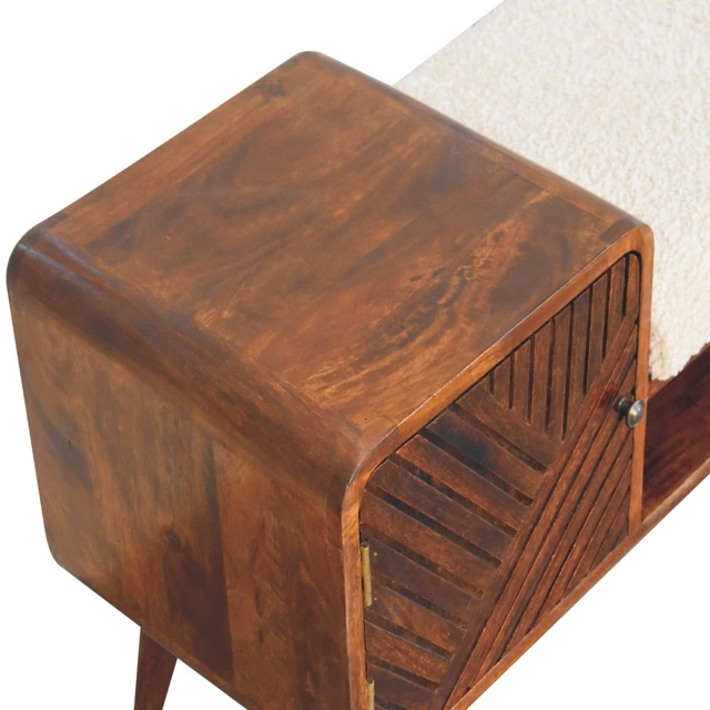 Alt view image 6 of 7 - Solid Carved Telephone Table, Boucle Upholstered Chestnut, Brown, Solid Wood